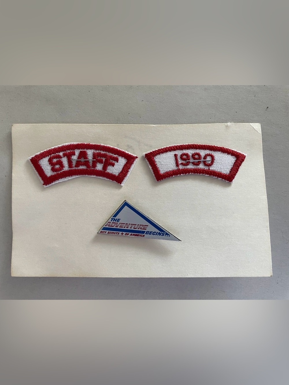 VTG 1990 Boy‎ Scouts of America BSA The Adventure Begins Hat Pin Staff Patches